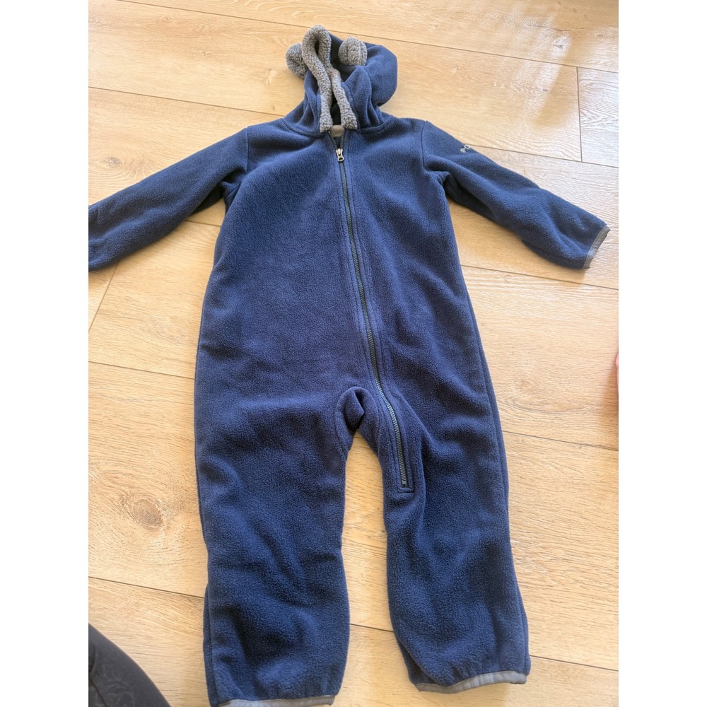 Columbia Fleece Bunting Kids 18-24 Months Navy Blue Bear Ear Hooded Romper 385